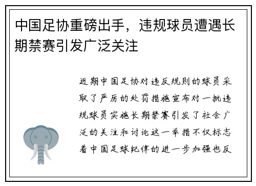 中国足协重磅出手,违规球员遭遇长期禁赛引发广泛关注 中国足协重磅出手,违规球员遭遇长期禁赛引发广泛关注