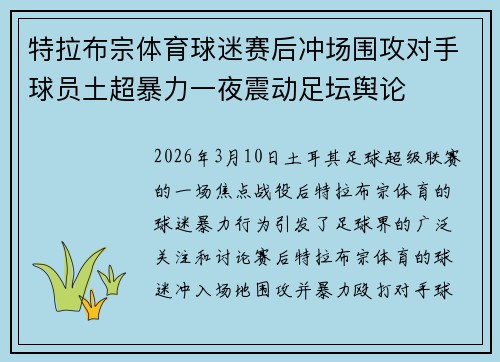 特拉布宗体育球迷赛后冲场围攻对手球员土超暴力一夜震动足坛舆论 特拉布宗体育球迷赛后冲场围攻对手球员土超暴力一夜震动足坛舆论